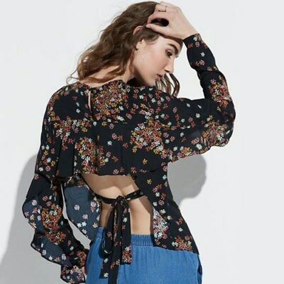 NWT K/Lab Floral Ruffle Open Back Top - Picture 3 of 5